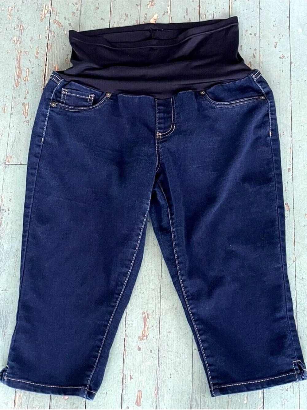 Blue Spice Dark Blue Maternity Capri Jeans with Soft Panel